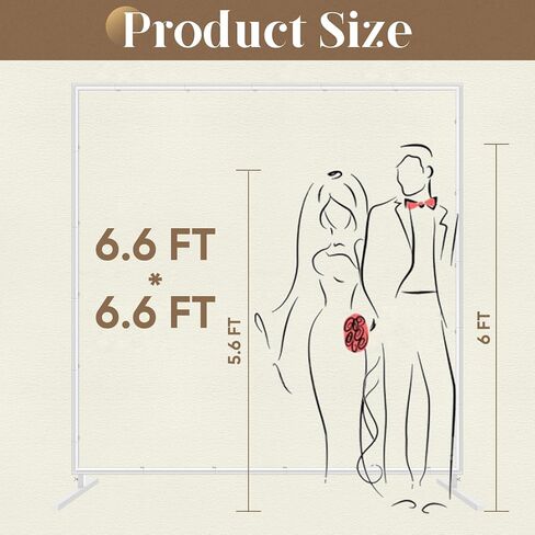 Sunexinlo 6.6FT حامل خلفية مربعة، حامل قوس بالون معدني مربع لحفلات الزفاف، حامل ديكور خلفية لحفلات أعياد الميلاد وحفلات الزفاف وديكور المنزل، ذهبي in Kuwait