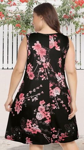 Plus Size Summer Dresses for Women Sleeveless Casual Pocket Beach Sundress | Two Hidden Pockets, Scoop Neck Plus Size Dress, Flowy Boho Sun Dress, Swing Floral Dress, Beach Cover Up for Vacation 2026 in Saudi Arabia