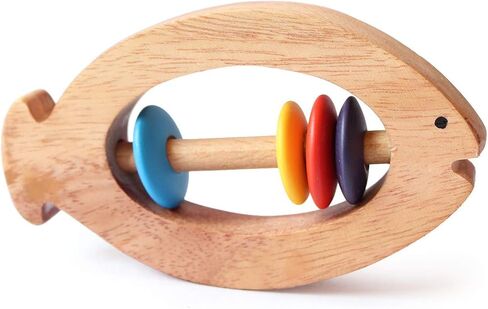 Shumee Wooden Baby Rattle Clutching Toy - Bear Shaped Teether for Babies - (6 Months+) |100% Child Safe| 11cm|Baby Shower/Birthday Gifts|New Born Gifts| Wooden Rattle| Wooden Montessori Toys in Saudi Arabia