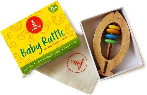 Shumee Wooden Baby Rattle Clutching Toy - Bear Shaped Teether for Babies - (6 Months+) |100% Child Safe| 11cm|Baby Shower/Birthday Gifts|New Born Gifts| Wooden Rattle| Wooden Montessori Toys in Saudi Arabia