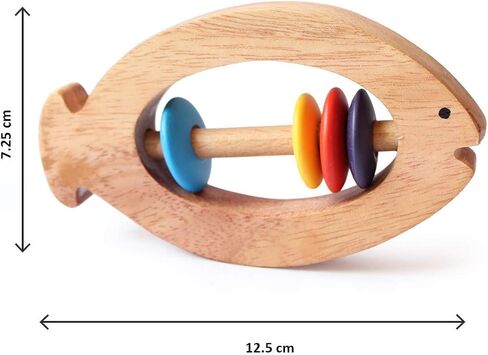Shumee Wooden Baby Rattle Clutching Toy - Bear Shaped Teether for Babies - (6 Months+) |100% Child Safe| 11cm|Baby Shower/Birthday Gifts|New Born Gifts| Wooden Rattle| Wooden Montessori Toys in Saudi Arabia