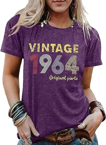 60th Birthday Gift Shirts Vintage 1964 Shirt for Women Letter Print Retro Party Tops Short Sleeve Casual Tee in Kuwait