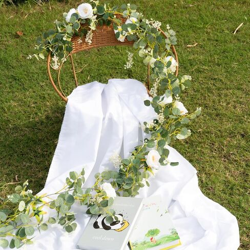 Cyblinia Eucalyptus Garland 6 FT Artificial Flower Garland Floral Vines 1 Pcs Eucalyptus Leaves Vines with Camellias Flowers for Wedding Party Decor in Saudi Arabia