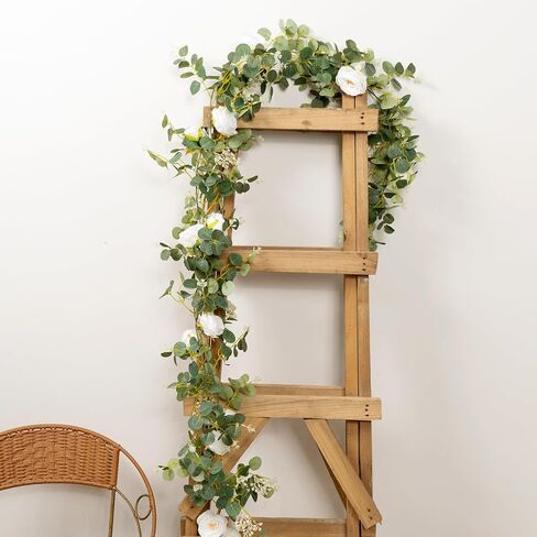 Cyblinia Eucalyptus Garland 6 FT Artificial Flower Garland Floral Vines 1 Pcs Eucalyptus Leaves Vines with Camellias Flowers for Wedding Party Decor in Saudi Arabia