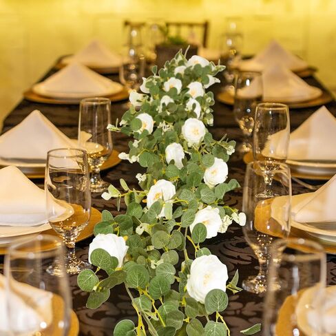 Cyblinia Eucalyptus Garland 6 FT Artificial Flower Garland Floral Vines 1 Pcs Eucalyptus Leaves Vines with Camellias Flowers for Wedding Party Decor in Saudi Arabia