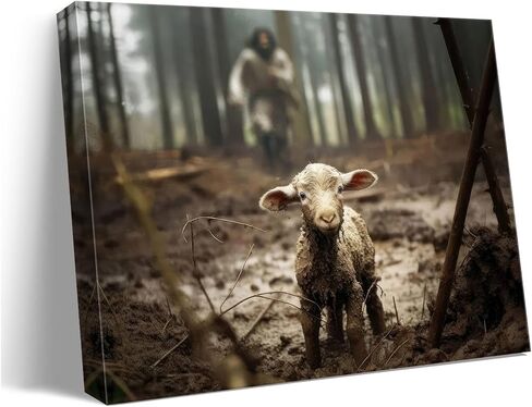 Jesus and Lamb Canvas Wall Art Jesus Running After Lost Lamb Picture Wall Art Canvas Print Christian Lamb of God Home Decor Jesus Saves the Lamb a lost lamb Inspirational Christian Wall Art for Office in Saudi Arabia