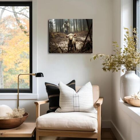 Jesus and Lamb Canvas Wall Art Jesus Running After Lost Lamb Picture Wall Art Canvas Print Christian Lamb of God Home Decor Jesus Saves the Lamb a lost lamb Inspirational Christian Wall Art for Office in Saudi Arabia