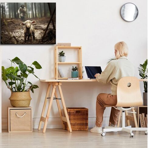Jesus and Lamb Canvas Wall Art Jesus Running After Lost Lamb Picture Wall Art Canvas Print Christian Lamb of God Home Decor Jesus Saves the Lamb a lost lamb Inspirational Christian Wall Art for Office in Saudi Arabia