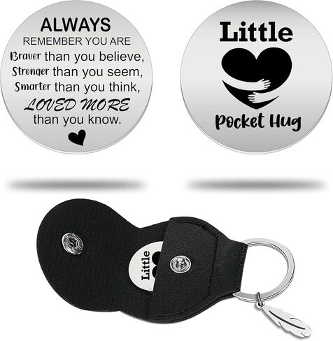 Remifala Inspirational Stainless Steel Double Sided Pocket Hug Token with PU Leather Keychain for Daughter Son Friends Boyfriend Girlfriend Long Distance Relationship Thank You Gift in Saudi Arabia