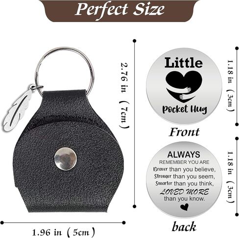 Remifala Inspirational Stainless Steel Double Sided Pocket Hug Token with PU Leather Keychain for Daughter Son Friends Boyfriend Girlfriend Long Distance Relationship Thank You Gift in Saudi Arabia