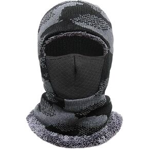 Women Men Winter Thermal Knitted Balaclava Hood with Fleece Lining Ski Mask Face Covering Neck Warmer Gaiter for Cycling