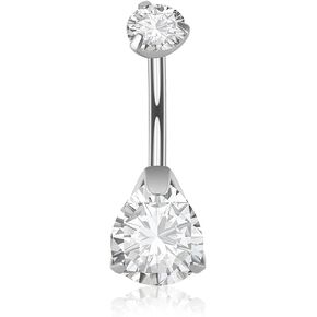 CHUANCI G23 Solid Titanium Belly Button Rings Prong Set Double Synthetical Opal&Zircon Belly Navel Piercing Rings 14G Belly Piercings