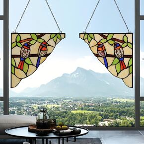 YOURANJU Stained Glass Window Hanging 2 Pieces 10" Triangle Tiffany Animal Style Windows Suncatcher Blue Dragonfly Glass Window Panel Perfect Window Hangings Housewarming Gift (With Chain Hook)