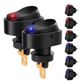 DaierTek Round Rocker Switch 12V 20A LED DC Round Shell 3 Pin with 12 Volt Red LED Lighted Automotive Car Truck Rocker Toggle Switch ON Off -5Pack