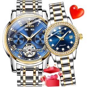 OLEVS Couple Automatic Watch His and Her Watches Set Matching Romantic Men Women Wrist Watches Waterproof Date Pair