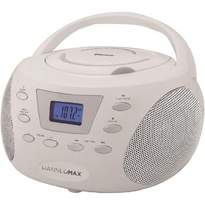 HANNLOMAX HX-332CD Portable CD Boombox, PLL FM Radio, Bluetooth, LCD Display, Aux-in, AC/DC Dual Power Source (White)