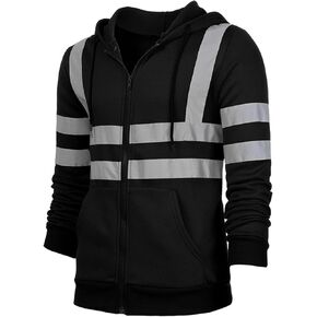 AIEOE Men's High Visibility Reflective Jackets Fleece Safety Hoodie Outwear Sweatshirt Construction with Pockets Zipper