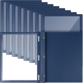 Teling 24 Pcs Report Covers with 3 Prong Fasteners Clear Front Presentation Folders Frame View Poly Report Folder Presentation Binder for Paper Document School Office (Black)