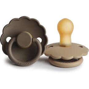 FRIGG Daisy Natural Rubber Baby Pacifier | Made in Denmark | BPA-Free (Woodchuck/French Gray, 6-18 Months) 2-Pack