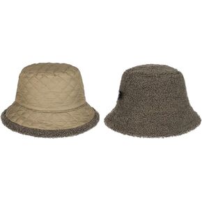 Women’s Winter Bucket Hat Reversible Solid Color Faux Fur Quilted Plaid Fisherman Cap Double Side Wear Fuzzy Warm Cloche Hat