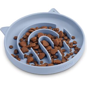 Coomazy Slow Feeder Cat Dog Bowl Set, One 3.8 Cup Stainless Steel Dog Bowl and One Silicone Slow Feeder Dog Bowl, Slows Down Pets Eating, Prevent Overeating, Non-Slip, Non-Toxic, BPA-Free, Gray