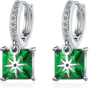 BG&WLing Green Earrings for Women Girls Created Emerald Earring Studs Silver Post Cubic Zirconia Solitaire Stud Earrings Hypoallergenic Fashion Jewelry Gifts