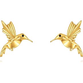 14k Solid Gold Hummingbird Earrings 14k Gold Filigree Hummingbird Stud Earrings Fine Gold Mini Bird Studs Earrings Jewelry Gifts for Women Girls