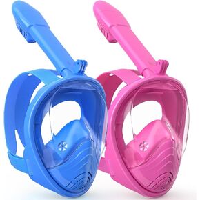 Snorkeling Gear for Kids, Full Face Snorkel Mask Kids with Breathability No Leakage, Kids Snorkel Set for Ages 6-14 with Adjustable Strap Camera Mount and Mesh Bag
