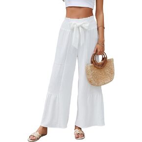 Blooming Jelly Women Linen Pants Summer Vacation Outfits Wide Leg High Waisted Pants Palazzo Flowy Pants Trouser 2024