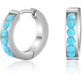 TGNEL Small Titanium Hoop Earrings Simulated Turquoise Earrings for Women Men, Lightweight Pure Titanium Huggies Earrings for Sensitive Ears
