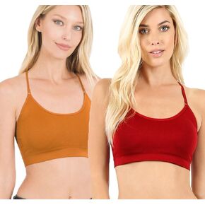 Seamless Round Neck Daily Padded Sports Bra Top with Adjustable Cross Back Straps for Women and Teens