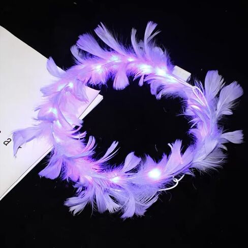 JORCEDI LED ريشة إكليل عقال للرأس على شكل تاج تضيء الملاك هالو عقال ل تأثيري عيد الميلاد هالوين زي عطلة in Kuwait