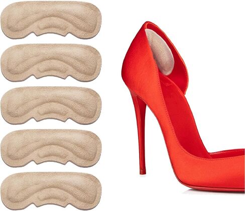 Space Lion Leather Heel Pads Liner Cushions,Heel Grips Inserts for Loose Shoes, Comfort,Prevent Heel Slip and Blister Hairpin Shape 0.2inch(5 Pairs, Khaki) in Saudi Arabia