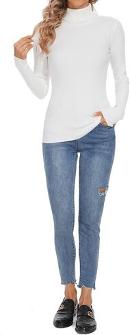 Turtleneck Sweaters for Women Ribbed Sweater Jumpers Knit Tops in Saudi Arabia