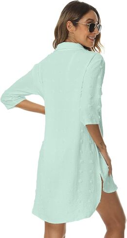 POGTMM Beach Swimsuit Coverup for Women Casual 3/4 Sleeve Bikini Swimwear Summer Dress Bathing Suit Cover Up Dress Shirt in Saudi Arabia
