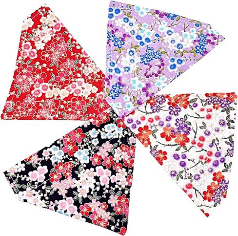 PET SHOW 4Pcs Small Dog Bandanas Slide on Collar Set Washable Cherry Blossoms Puppies Cat Bandanas Bibs Slip Through Collar Accessories for Boy Girl Small Medium Dogs Attach to Pet Collar in Saudi Arabia