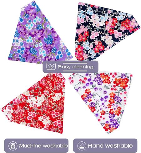 PET SHOW 4Pcs Small Dog Bandanas Slide on Collar Set Washable Cherry Blossoms Puppies Cat Bandanas Bibs Slip Through Collar Accessories for Boy Girl Small Medium Dogs Attach to Pet Collar in Saudi Arabia