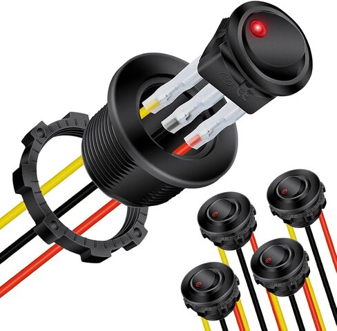 DaierTek Round Rocker Switch 12V 20A LED DC Round Shell 3 Pin with 12 Volt Red LED Lighted Automotive Car Truck Rocker Toggle Switch ON Off -5Pack in Kuwait