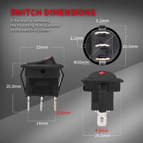 DaierTek Round Rocker Switch 12V 20A LED DC Round Shell 3 Pin with 12 Volt Red LED Lighted Automotive Car Truck Rocker Toggle Switch ON Off -5Pack in Kuwait