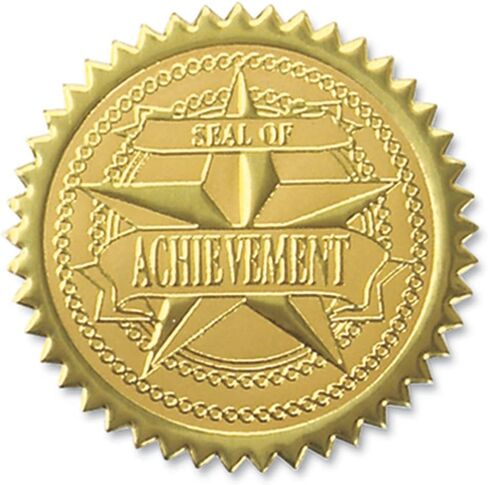 PaperDirect Embossed Seal of Achievement Gold Foil Ribbon Certificate Seals, 2 Inch, Self Adhesive, 100 Count, Embossed Seals for Certificates, Achievement Award Stickers for School, Work, Diploma in Kuwait