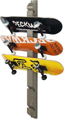 MyGift Modern Wall Mounted Rustic Burnt Solid Wood Skateboard Display Rack, Hanging Longboard Storage Organizer with Diagonal Cutout Slots, Holds 6 Boards in Saudi Arabia