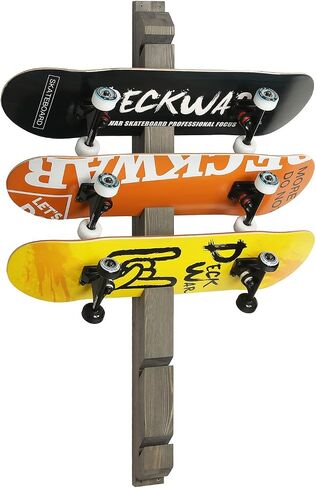 MyGift Modern Wall Mounted Rustic Burnt Solid Wood Skateboard Display Rack, Hanging Longboard Storage Organizer with Diagonal Cutout Slots, Holds 6 Boards in Saudi Arabia