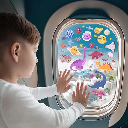 ملصقات النوافذ للأطفال الصغار وأنشطة السفر ملصقات منتفخة ملصقات نافذة قابلة لإعادة الاستخدام ملصقات نافذة قابلة للإزالة لسيارة وطائرة منزلية ومركبات بناء ومواصلات 77 قطعة in Kuwait