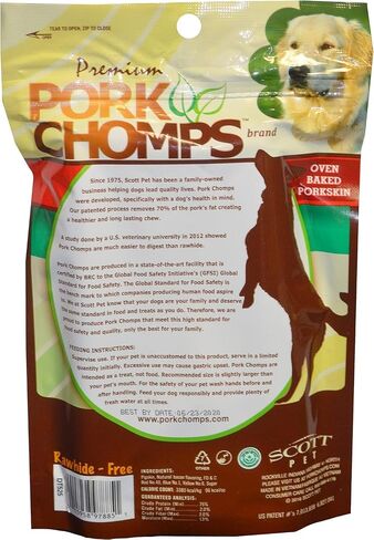 Pork Chomps Baked Pork Skin Dog Chews, 6-inch Twists, Bacon Flavor Wrap, 4 Count in Kuwait