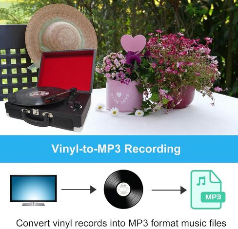 مشغل تسجيل بلوتوث، قرص دوار 3 سرعات مع مكبرات صوت مدمجة، يدعم إدخال وإخراج البلوتوث، تشغيل وتسجيل USB/SD، راديو FM، مخرج خط، مدخل AUX، مقبس سماعة الأذن in Kuwait