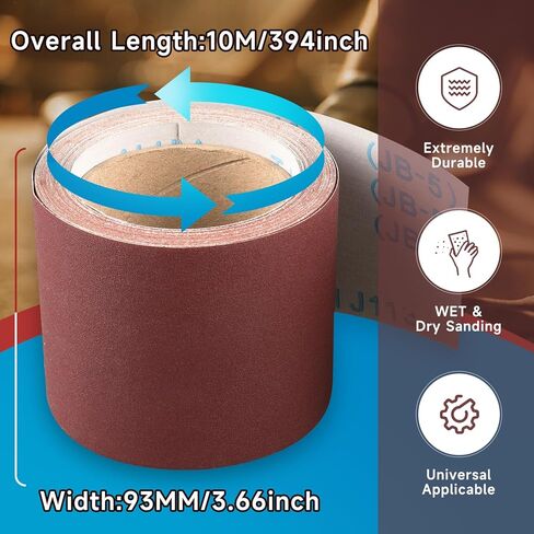Shineboc Emery Cloth Roll 100 Grit Sandpaper 3.66 x 394 Inch Aluminum Oxide Abrasive Continuous Sandpaper Roll for Wood Furniture Metal Polished Glass Sanding Paper Sander Belts (100 Grit) in Kuwait
