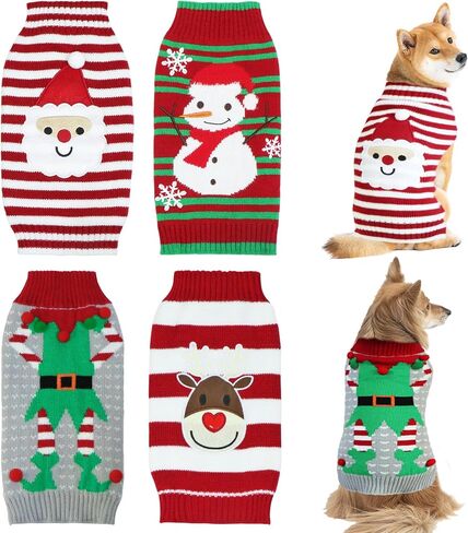 4 قطع من سترة عيد الميلاد للكلاب، GOYOSWA Dog Christmas Outfit Dog Holiday سترة سانتا ثلج الرنة قزم محبوك البلوزات للكلاب الصغيرة والمتوسطة والكبيرة والحيوانات الأليفة (متوسطة) in Saudi Arabia
