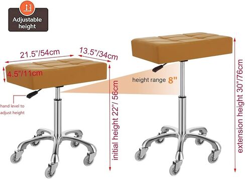 Kaleurrier Heavy Duty Stools with Wheels 400lb Backless Height Adjustable Stool - Rolling Stools Swivel Chair for Counter Bar Salon Office Home Kitchen Lab Clinic (Rolling Casters, Camel) in Saudi Arabia