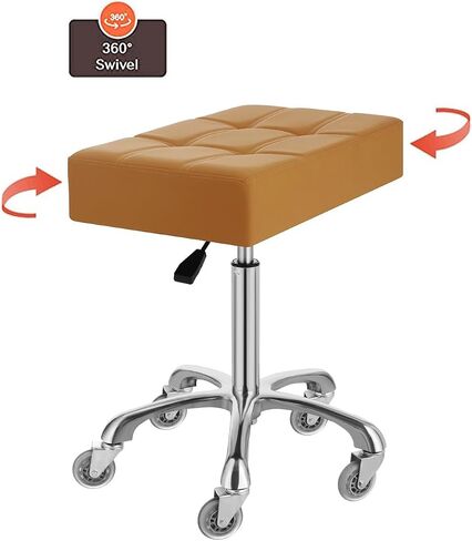 Kaleurrier Heavy Duty Stools with Wheels 400lb Backless Height Adjustable Stool - Rolling Stools Swivel Chair for Counter Bar Salon Office Home Kitchen Lab Clinic (Rolling Casters, Camel) in Saudi Arabia