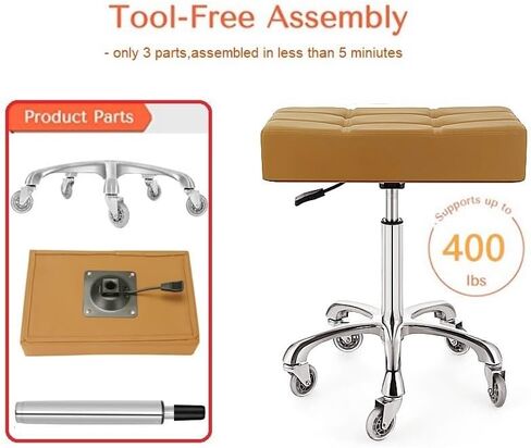 Kaleurrier Heavy Duty Stools with Wheels 400lb Backless Height Adjustable Stool - Rolling Stools Swivel Chair for Counter Bar Salon Office Home Kitchen Lab Clinic (Rolling Casters, Camel) in Saudi Arabia